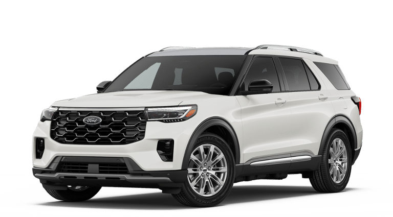 2026 Ford Explorer Platinum in Star White Metallic Tri-Coat — front three-quarter view