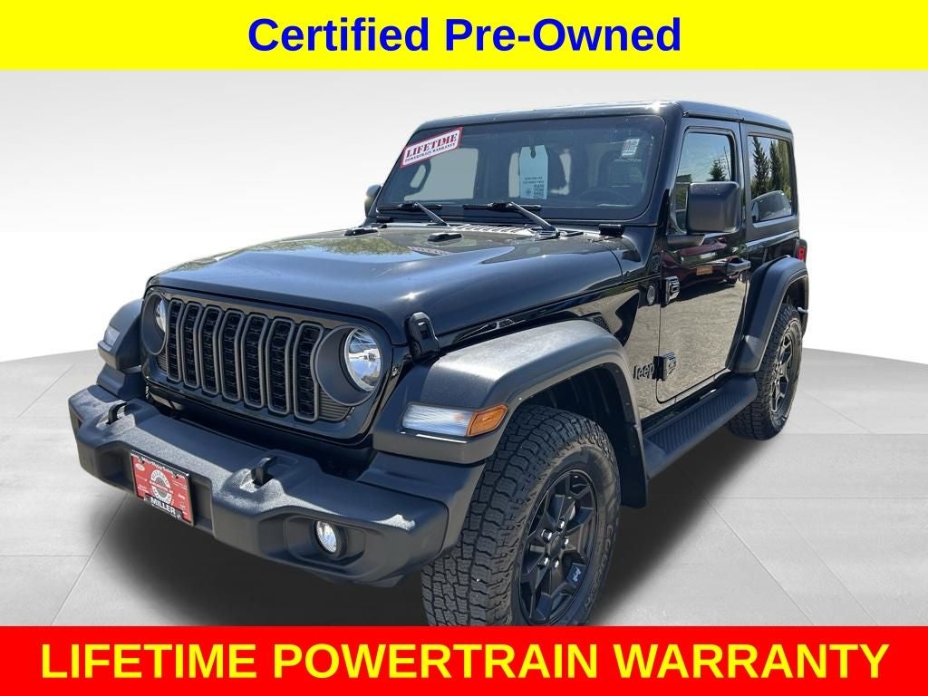 2024 Jeep Wrangler Sport in Black Clearcoat — front three-quarter view